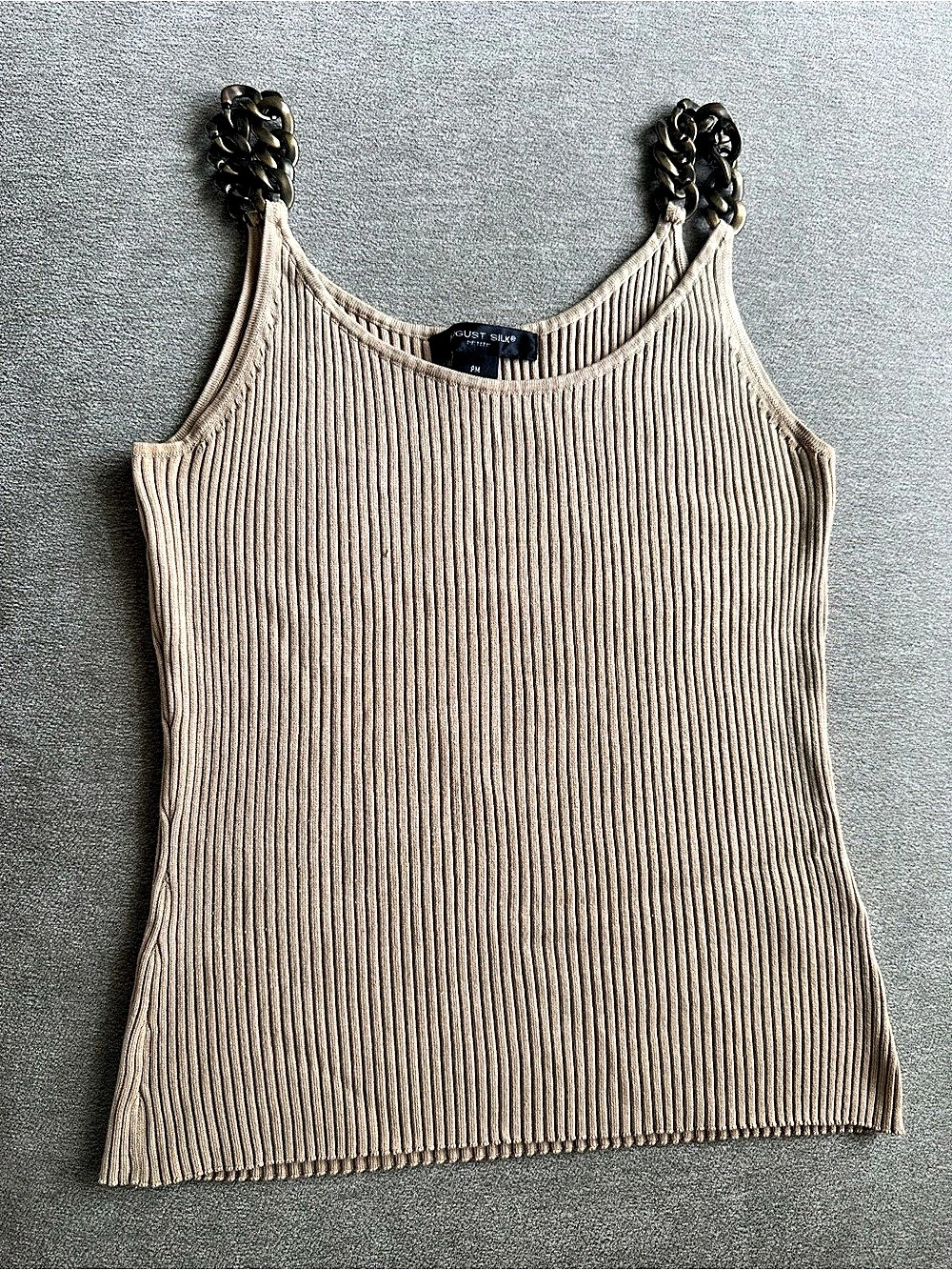 August Silk Ribbed Chain Strap Tank Top in Brown Size Petite Medium